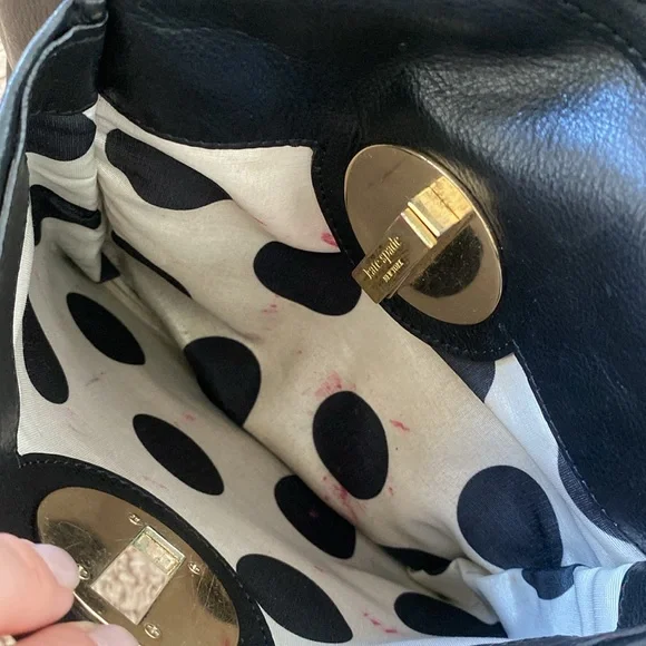 Kate Spade Womenʼs Black Boho Leather Handbag Shoulder Bag/Purse Polka Dot Lined - Picture 10 of 15